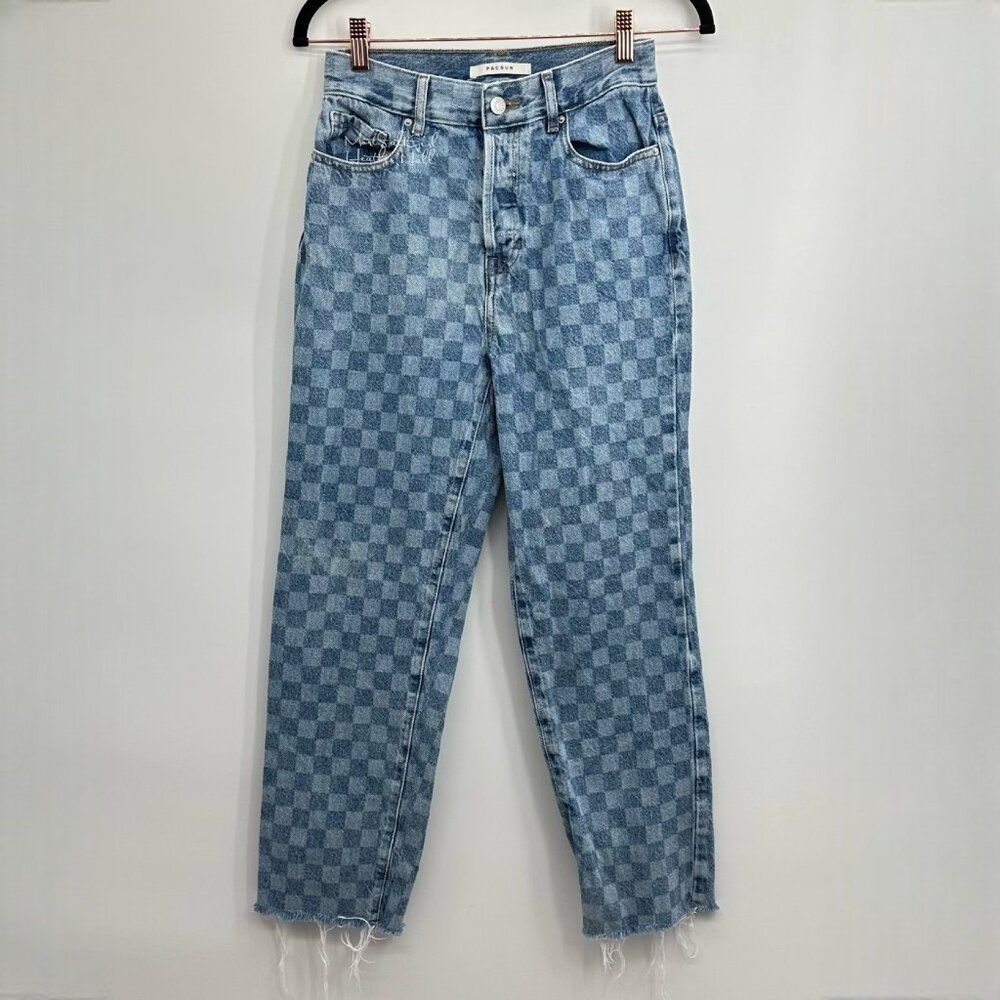PacSun Checkerboard High-Rise Button Fly Straight Leg Crop Jeans Size 25